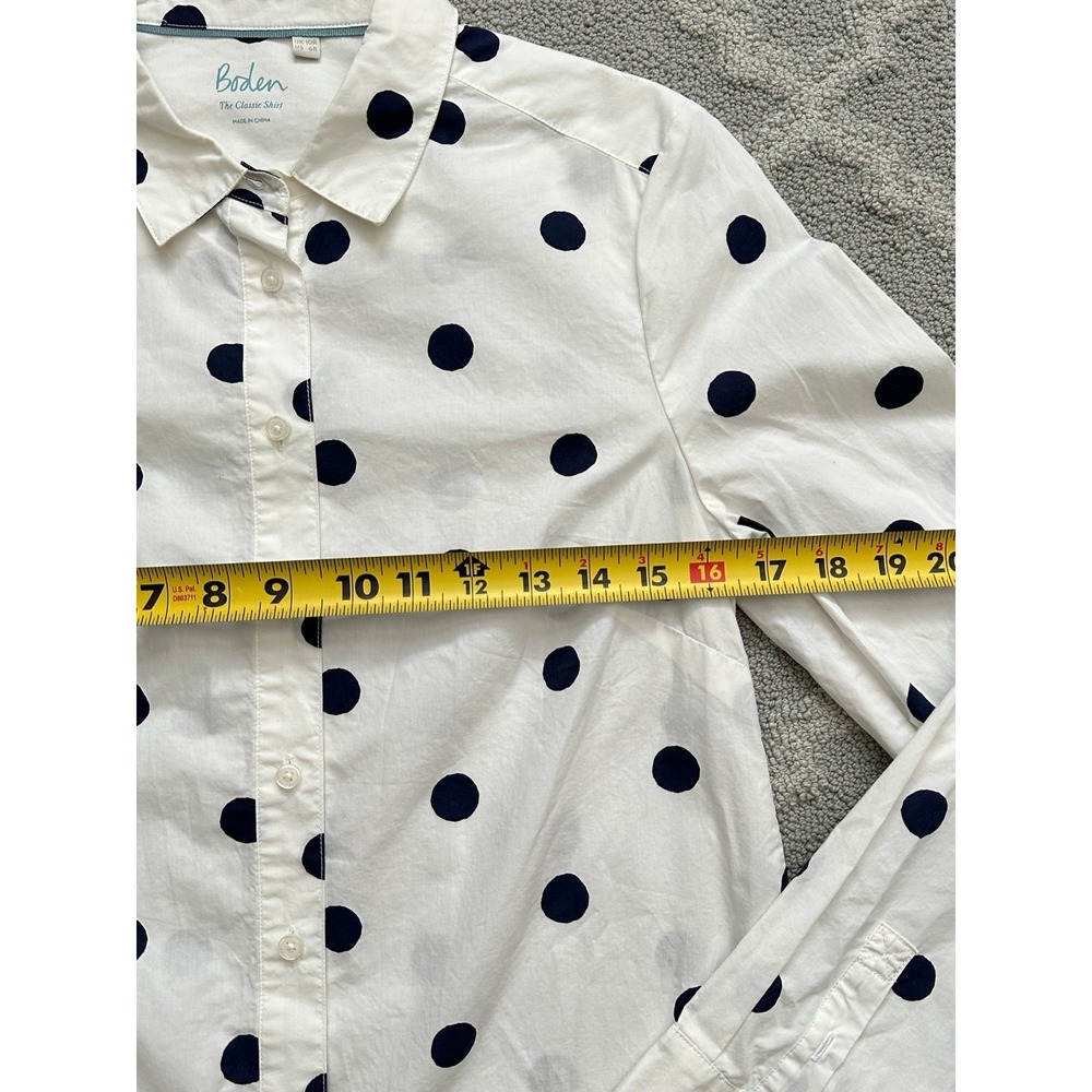 Polka Dot Button Up Shirt Boden Classic White Navy Preppy Cotton 6R - Picture 7 of 8